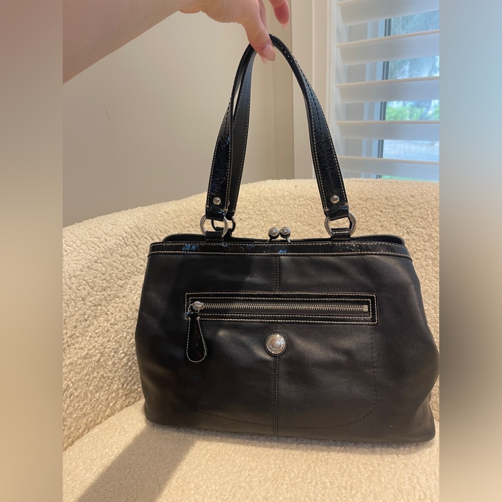 Black Coach Handbag with Tiffany blue interior